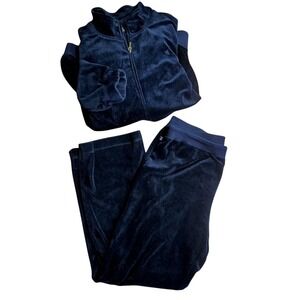 Lauren Ralph Lauren Velour Tracksuit Set Jacket Pants Navy Blue Plus Size 1X 3X